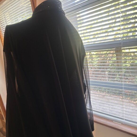 R & M Richards Black glitter black sheer sleeves open cardigan blazer, size 2X - Picture 3 of 5